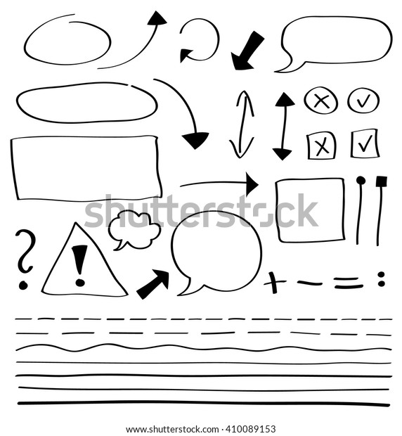 Vector design set - arrows, circles, rectangle,\
lines, talk bubbles and abstract doodle. Isolated objects on a\
white background. Eps\
10.