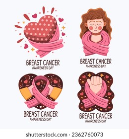 Diseño vectorial para el Mes de Concienciación sobre el Cáncer de Mama con tema floral rosa. Incluye varios elementos de diseño para apoyar y promover la sensibilización sobre el cáncer de mama en octubre. Perfecto para la campaña