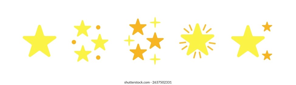Vector design set of bright star and sparkle graphics. Includes various shapes for vibrant and dynamic compositions.