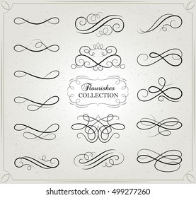 Vector design. Set of calligraphic decorative elements for design. Filigree scroll element. Vintage decoration.