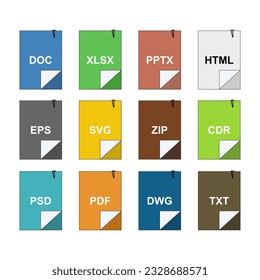 vector design set containing 12 file format names