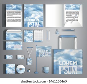Vector design set of corporate identity. Stylish pattern with clouds.