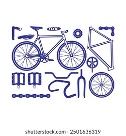 vector design of a set of fixie bicycle spare parts