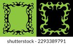 Vector design set, flames and fire, acid neo tribal shapes, y2k elements and abstract illustrations in gothic style, gothic and acid tattoos and print templates
