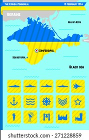 Vector design, set of icons. The Crimea Peninsula. Easy editorial! 