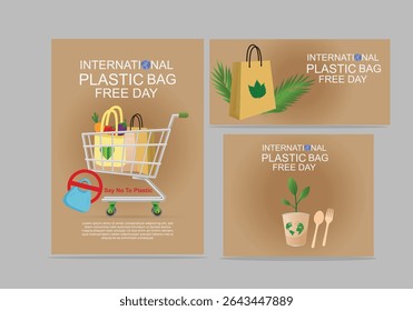 Vector design set for International Plastic bag Free day or Stop plastic save earth elegant illustration flyer, poster, banner backgrounds.