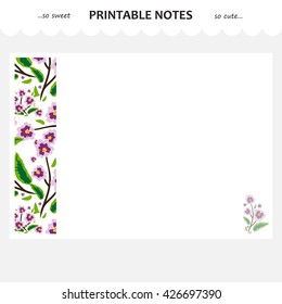Vector design set of printable paper. Beautiful page list for school notebook, diary, sketchbook, letter or note. A4 size, options without line. Flower art