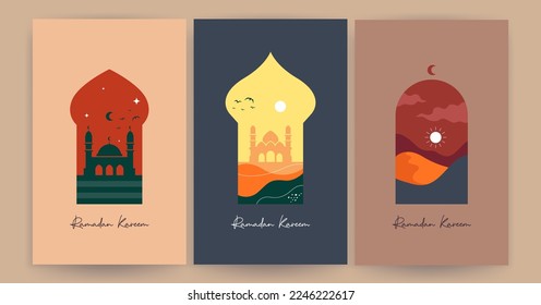 vector design set. Ramadan kareem. Ramadan concept Islamic greeting card template for wallpaper design. Posters, media banners