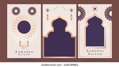 vector design set. Ramadan kareem. Ramadan concept Islamic greeting card template for wallpaper design. Posters, media banners