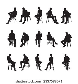 Vector design set silhouette people sitting on the chair