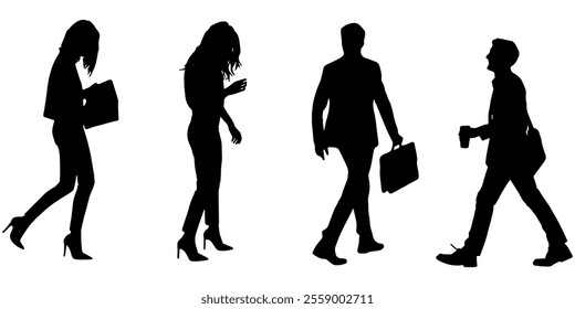vector design set of silhouettes of men and women in the office