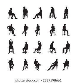 Vector design set silhouettes of people sitting on the stool chair