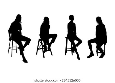 Vector design set silhouettes women sitting on the stool chair