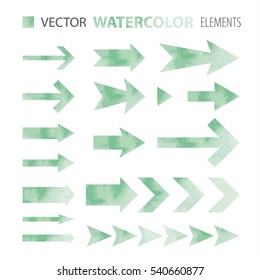 Vector design set - watercolor arrows. Isolated objects on a white background. Different shapes - thick, big, small... Use as decoration or illustration to report, slideshow, banner etc. Eps 10