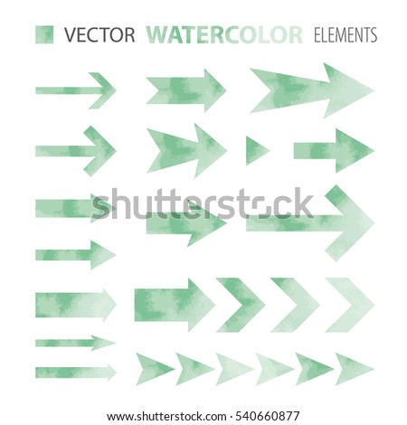 Vector design set - watercolor arrows. Isolated objects on a white background. Different shapes - thick, big, small... Use as decoration or illustration to report, slideshow, banner etc. Eps 10