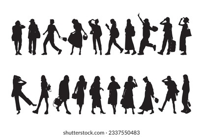 Vector design set women with bag silhouete