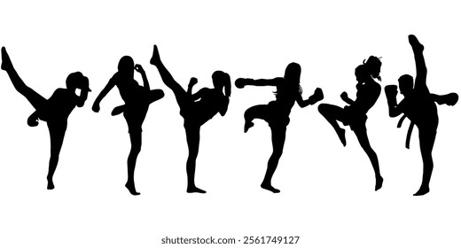 vector design set of women boxing silhouettes