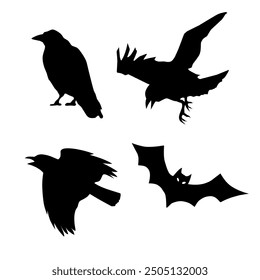 vector design of several crows and bats in black color with silhouette style