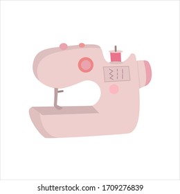 Vector design with sewing machine in pink color, cartoon style