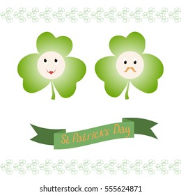 Vector design with  shamrocks for St. Patrick Day. St.Patrick's greeting card. Cartoon illustration with  shamrocks for St. Patrick Day.