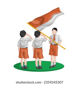 Diseño vectorial de la forma de un niño que sostiene una bandera y saluda