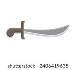 vector design of a sharp, slightly curved large sword with a handle made of brown wood