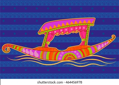 Vector design of shikara boat in Indian art style