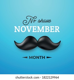 Vector design with shiny black mustache for No shave November month. Concept men health banner. Prostate cancer awareness month.