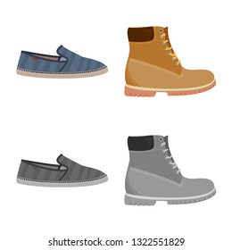 Vector design of shoe and footwear icon. Collection of shoe and foot stock symbol for web.