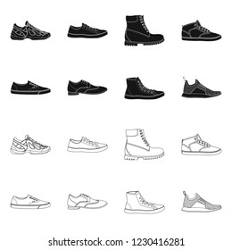 Vector design of shoe and footwear logo. Set of shoe and foot stock symbol for web.