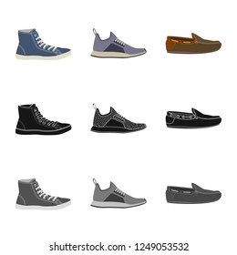 Vector design of shoe and footwear logo. Collection of shoe and foot stock vector illustration.