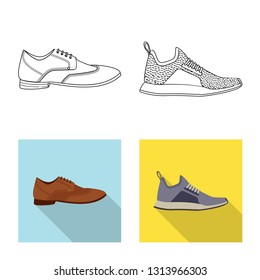 Vector design of shoe and footwear sign. Set of shoe and foot stock symbol for web.