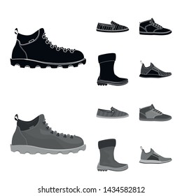 Vector design of shoe and footwear symbol. Set of shoe and foot stock vector illustration.
