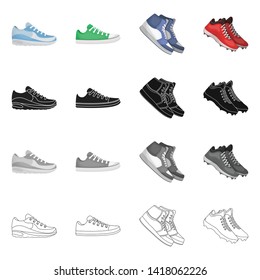 Vector design of shoe and sport sign. Set of shoe and fitness vector icon for stock.