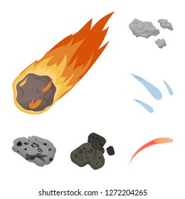 Vector design of shooting and fire sign. Collection of shooting and asteroid stock vector illustration.