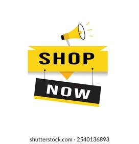 Vector design Shop now template for banner. Label icon design.