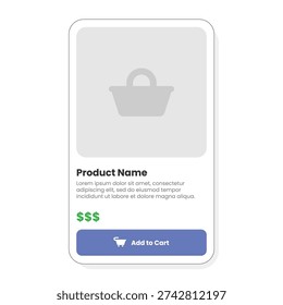 Vector design of a shopping website UI card containing product information and a buy button