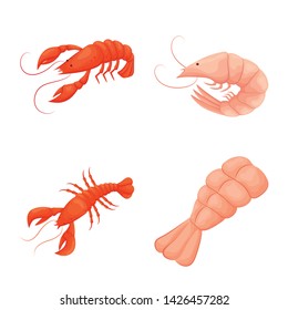 Vector design of shrimp and crab sign. Collection of shrimp and sea stock vector illustration.