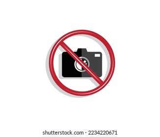 vector design of a sign that is prohibited from carrying or using or taking or photographing pictures or photos in an area indicated by a red line circle symbol and a camera icon in the middle