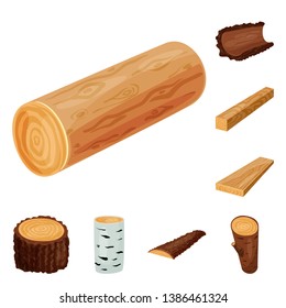 Vector design of signboard  and wood icon. Set of signboard  and wooden stock symbol for web.