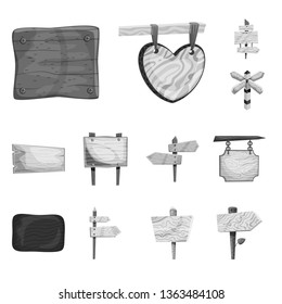 Vector design of signboard  and wood sign. Collection of signboard  and tree   stock vector illustration.