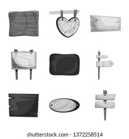 Vector design of signboard  and wood sign. Collection of signboard  and tree   stock symbol for web.