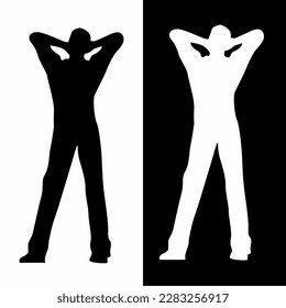 vector design silhouette of a black and white man putting his hand on his head