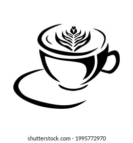 Vektordesign einer Silhouette einer Kaffeetasse mit Cappuccino 