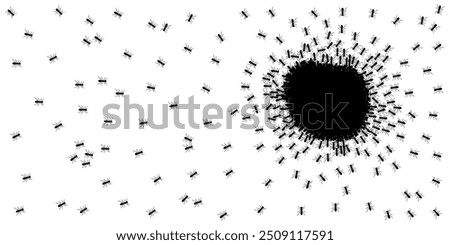 vector design silhouette of a group of black ants eating sweets