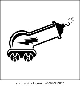 Projeto vetorial de silhueta ilustração de canhão em cor preta e branca adequado para logotipo, ícone, cartaz, anúncio, banner, empresa, design de t-shirt, adesivo, site.