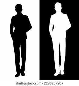 vector design silhouette of a man in black and white putting his hands in his trouser pockets