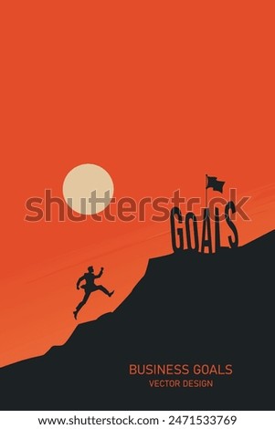 vector design of a silhouette man jumping over the year 2024 to reach goals in 2025, symbolizing business success and ambition.