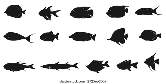 Conjunto de silueta de diseño de Vector Grupo de peces de mar