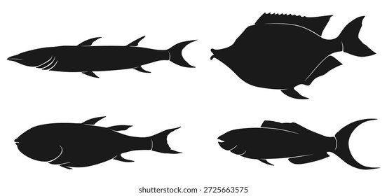 Conjunto de silueta de diseño de Vector de peces de mar EPS